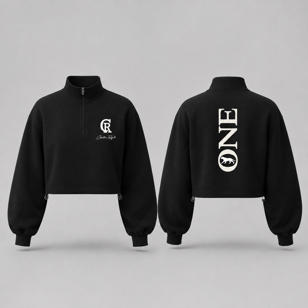 ONE Women's Signature Quarter-Zip black front and back views