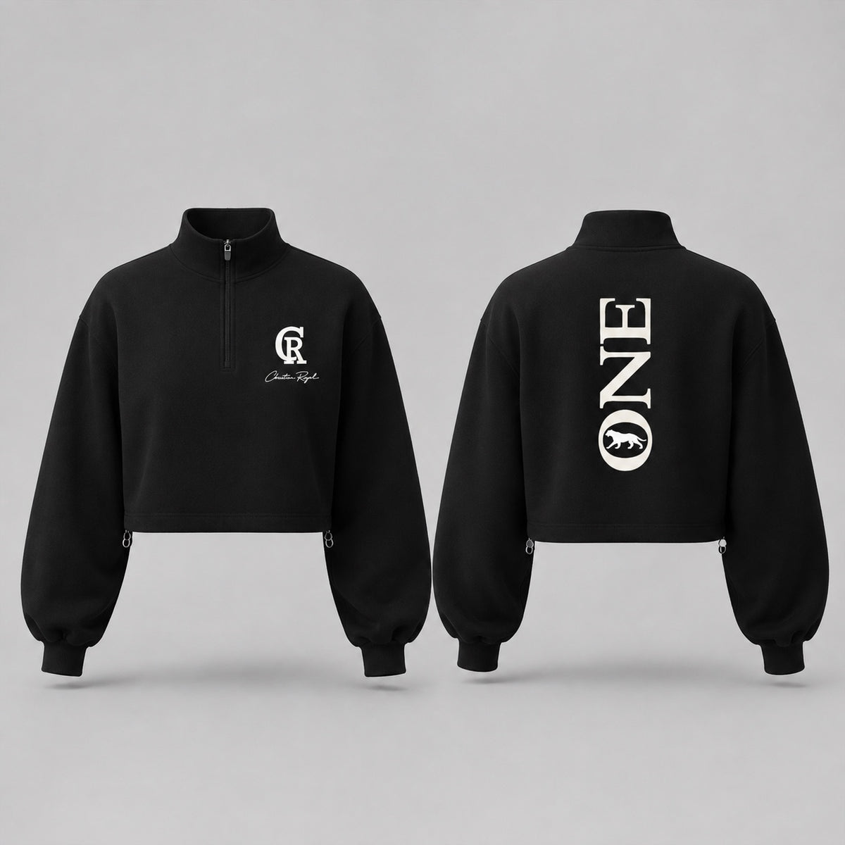 ONE Women's Signature Quarter-Zip black front and back views