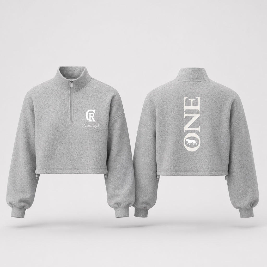ONE Women's Signature Quarter-Zip heather grey front and back views