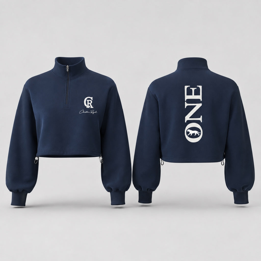 ONE Women's Signature Quarter-Zip navy front and back views
