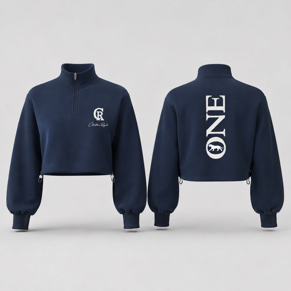 ONE Women's Signature Quarter-Zip navy front and back views