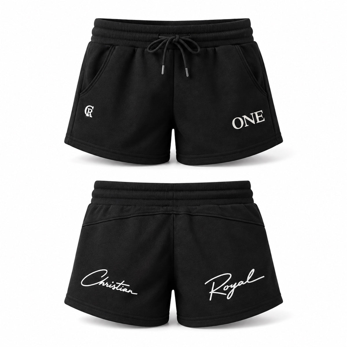 ONE Women's Signature Shorts black front and back product views