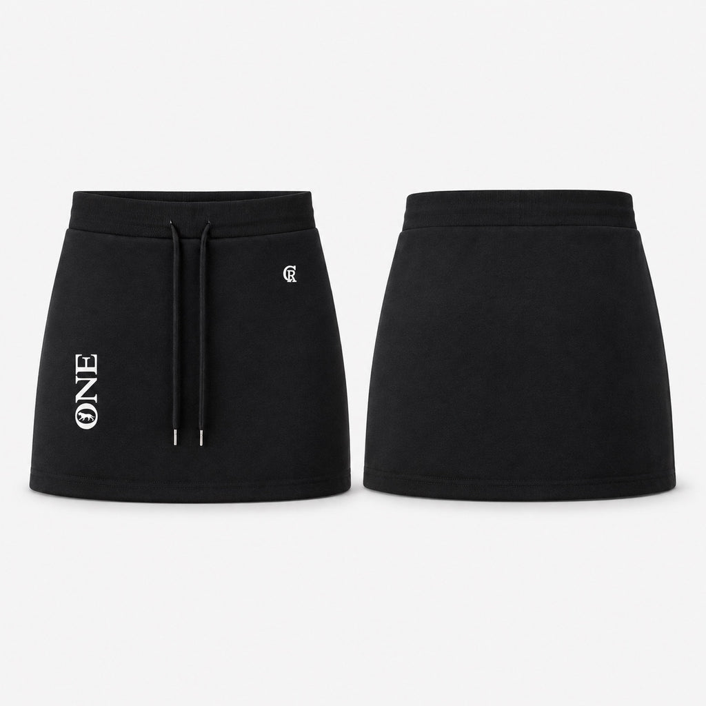 ONE Women's Signature Sweat Skirt front and back in black